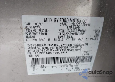 2017 Ford Edge Sel from USA, damaged, VIN 2FMPK4J98HBB73431